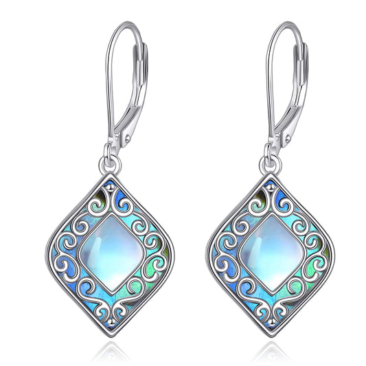 AINFQY Abalone Dangle Earrings for Women 925 Sterling Silver Filigree Teardrop Drop Earrings Moonstone Abalone Shell Jewelry Gifts