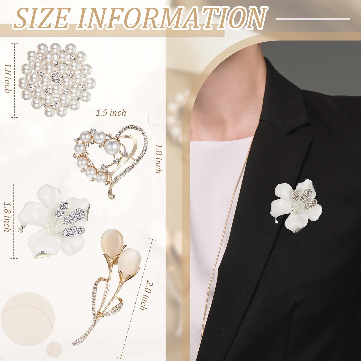 Ecally 4 Pcs Flower Brooch Pins for Women, Crystal Pearl Brooch and Pins for Dress, Coat, Shawl – Gift for Mother，Wedding (Elegant)