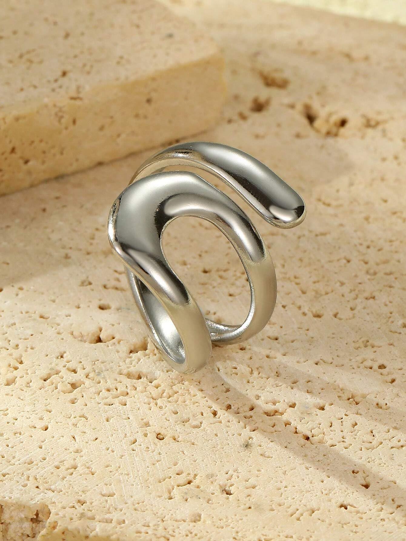 AIETUE Chunky Rings For Women, Gold Silver Thumb Ring Asymmetrical Wavy Curve Ring Adjustable Non Tarnish Dainty Stainless Steel New Year Anniversary Birthday Jewelry Gift (Zesty-Silver)