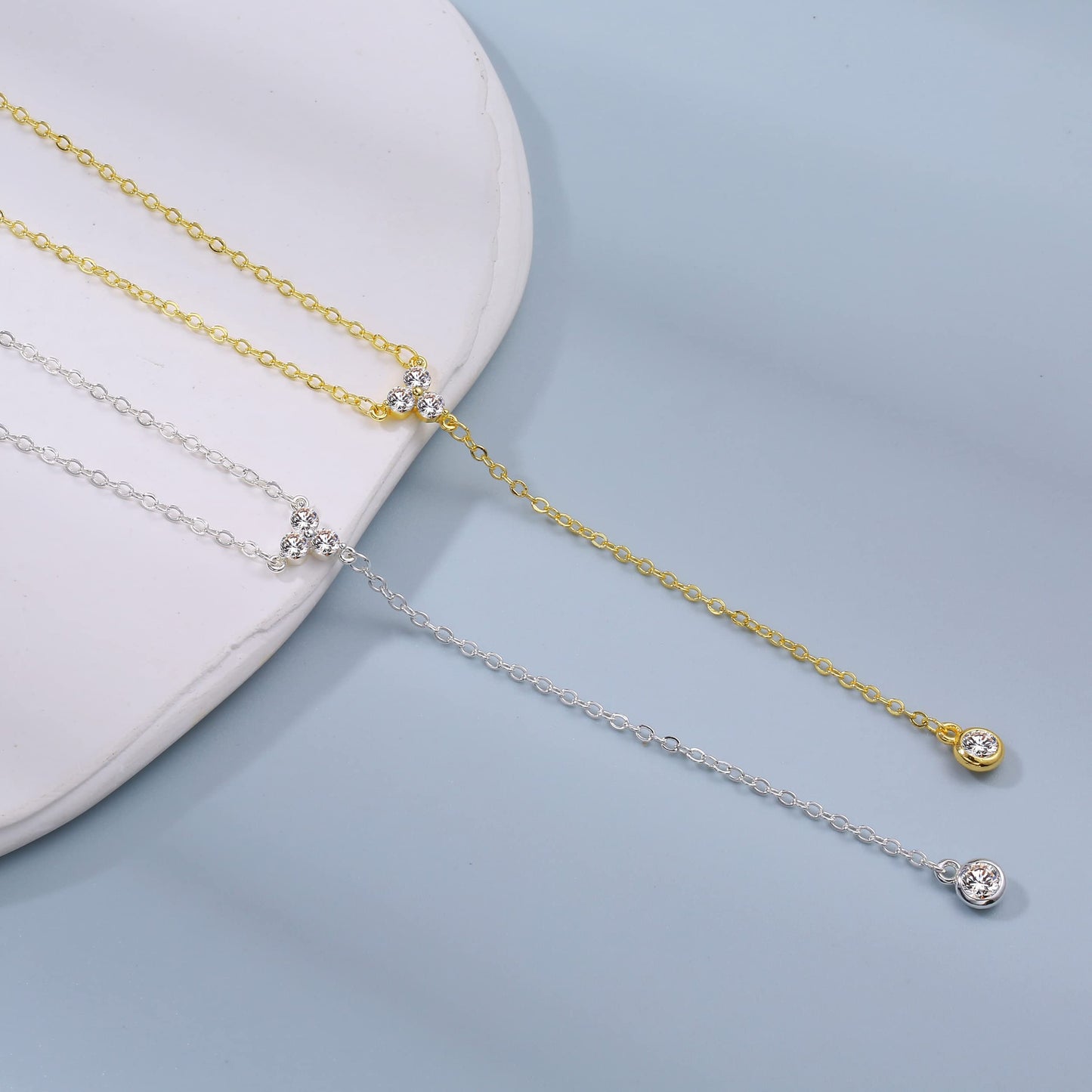 Sewyer Silver Y Necklace for Women 14K Gold Plated Y-Shaped Drop Necklaces CZ Long Necklace Cubic Zirconia Pendant Layered Long Lariat Necklace Women Jewelry