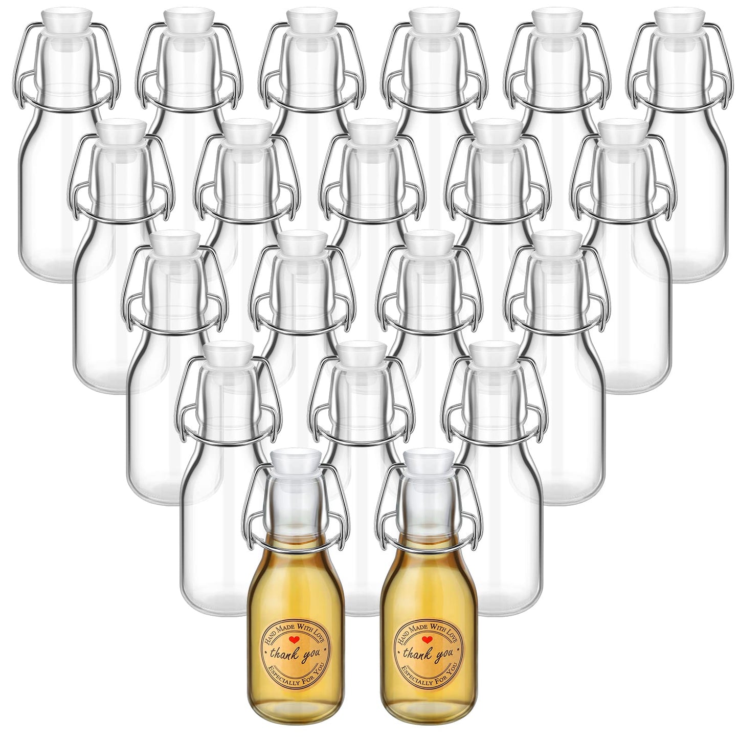 Queekay 30pcs 4.05oz Glass Bottles with Swing Top, Air Tight Kraft Stickers, Ideal for Spices, Drinks, Party Favors