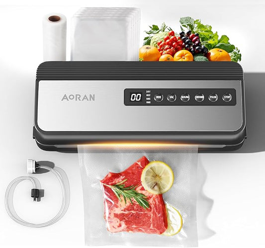 Vacuum Sealer Machine 80KPa Powerful Compact Food Vacuum Sealer with Bags Storage Includes 10 Bags 1 Bag Roll Dry Moist Modes for Food Preservation Kitchen Storage