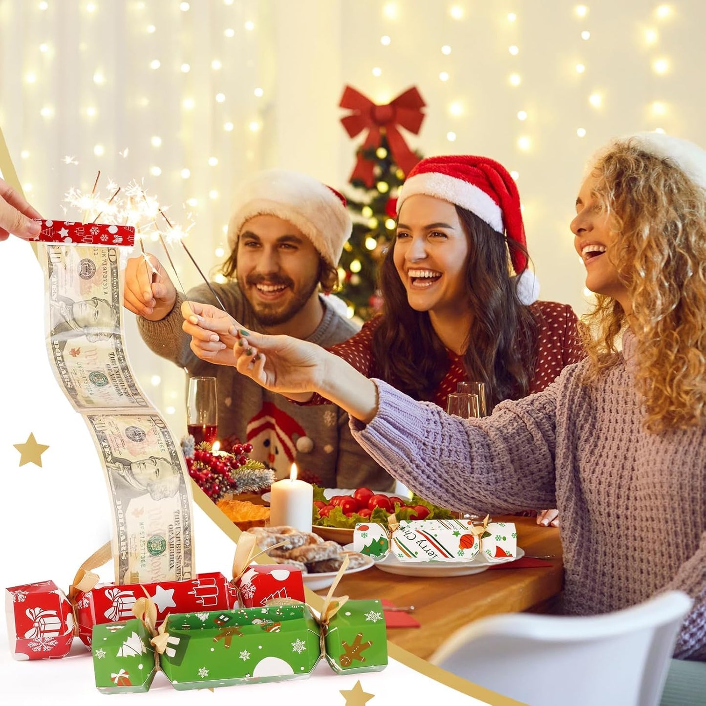 8 Pcs Christmas Surprise Money Pull Pouch Christmas Money Box for Cash Gift Pull Xmas Cash Holder for Cash for Kid Adult with 80 Pcs Transparent Bags Creative Way to Give Dollar Gift