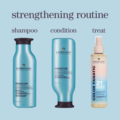 Pureology Strength Cure Shampoo & Conditioner Set - For Damaged or Color Treated Hair, Hair Strengthening & Prevents Breakage, Seals Split Ends, Vegan, 8.5 Fl Oz