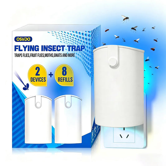 2 Pack Flying Insect Trap, Fruit Fly Trap Indoor with 8 Sticky Boards, Gnats Killer Moth Trap Fly Catcher with Blue UV Light, Mosquito Attractant Bug Zapper for Home, Office(2026 Upgrade)