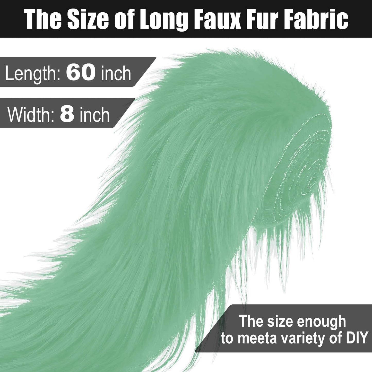 Light Green 8x60Inch Faux Fur Shaggy Plush Faux Fur, Fabric Precut Strips Fluffy Fuzzy Faux Fur, Craft Beard Hair, Beard Miniature Dolls Rugs Mats Gift, Winter Halloween Christmas Costume Party Decor