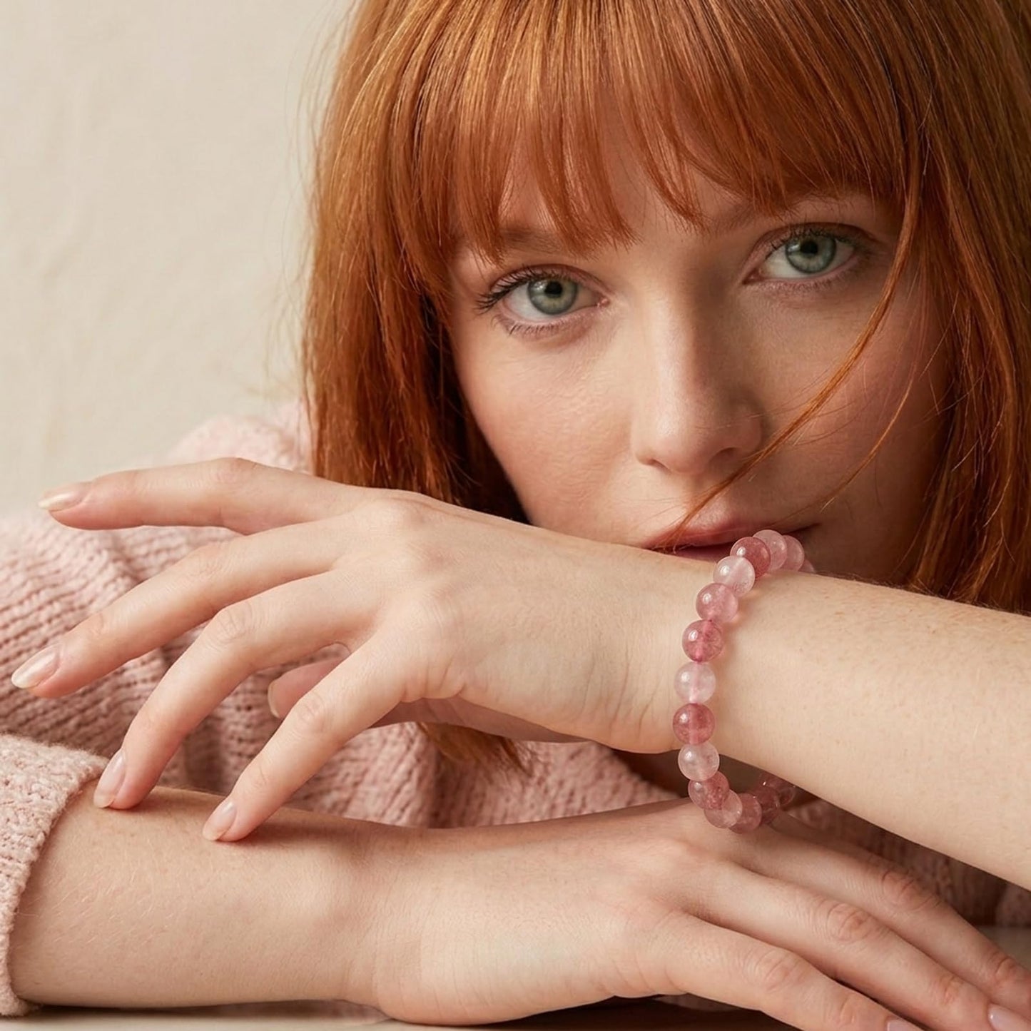Kryllite Crystal Bracelets, Bracelet for Women, Nature Strawberry Crystal Stretch Elastic Bracelet, Nature Gemstone-8mm, Healing Stone Bracelets, Pink Jewelry Gifts for Women, Holiday