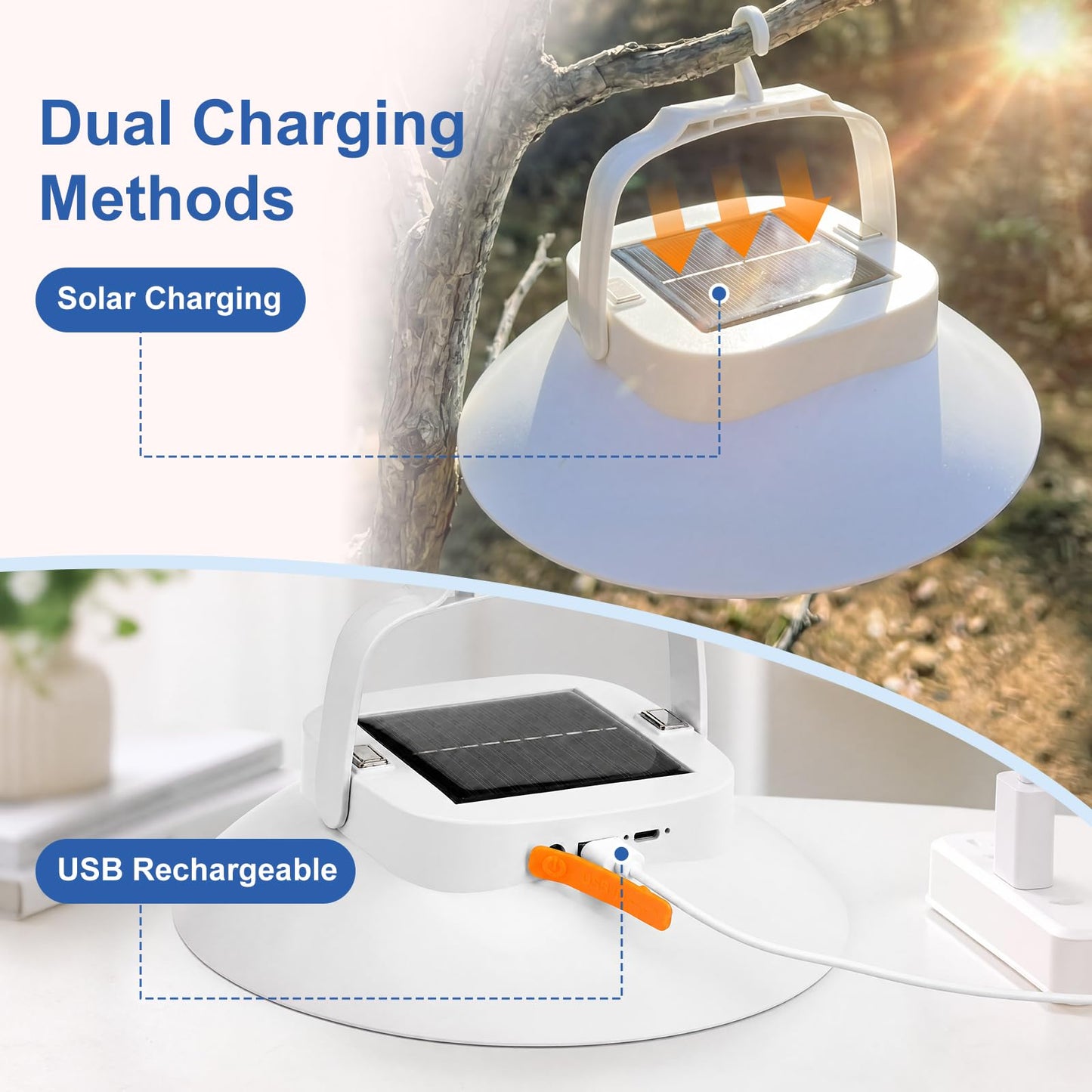 Grinsvalley 2Pcs 1700LM USB Rechargeable Hanging Tent Lighting with Magnetic Hanging Waterproof Solar Portable LED Camping Lantern 3 Lighting Modes for Canopy Hurricane Emergency Power Outages (White)