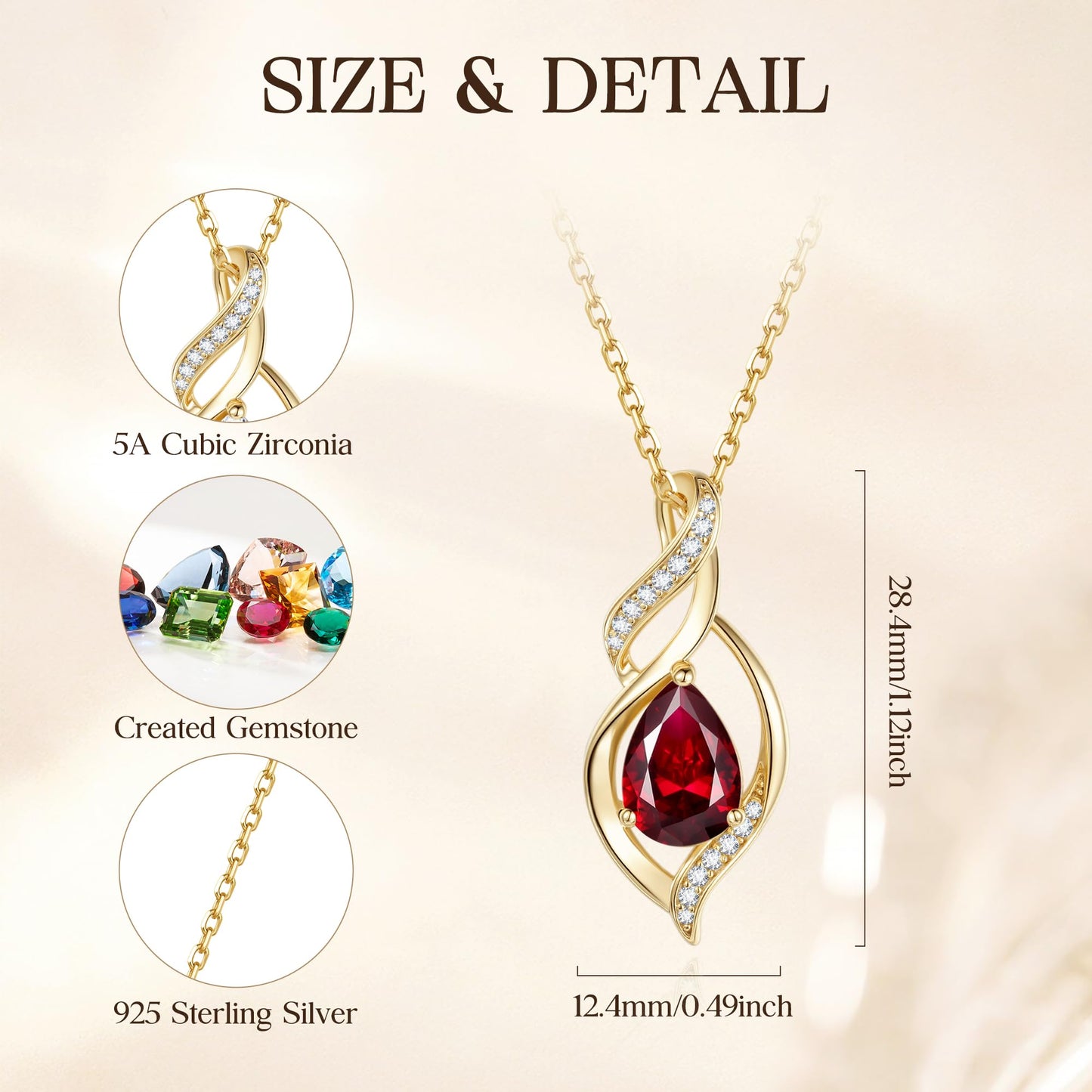 FANCIME 14K Gold Plated January Birthstone Necklace for Women Garnet Teardrop Necklace Sterling Silver Infinity Love Birthday Gifts for Women, 16"+2" Inches