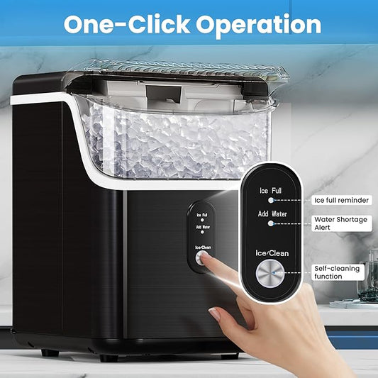 Electactic Countertop Nugget Ice Maker Pro - 34lbs/24H, Self-Cleaning Pellet Ice Machine with Soft Chewable Ice, One-Touch Operation for Home, Kitchen, Office,Party (Black)