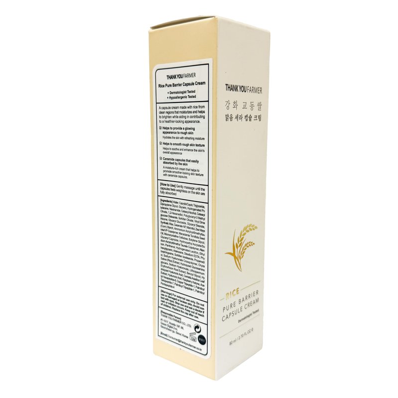 THANKYOU FARMER Rice Pure Barrier Capsule Cream - Moisturizing & Skin Barrier Cream | Hypoallergenic, Dermatologist Tested | Korean Skincare with Ceramide Capsules & Korean Rice Extract