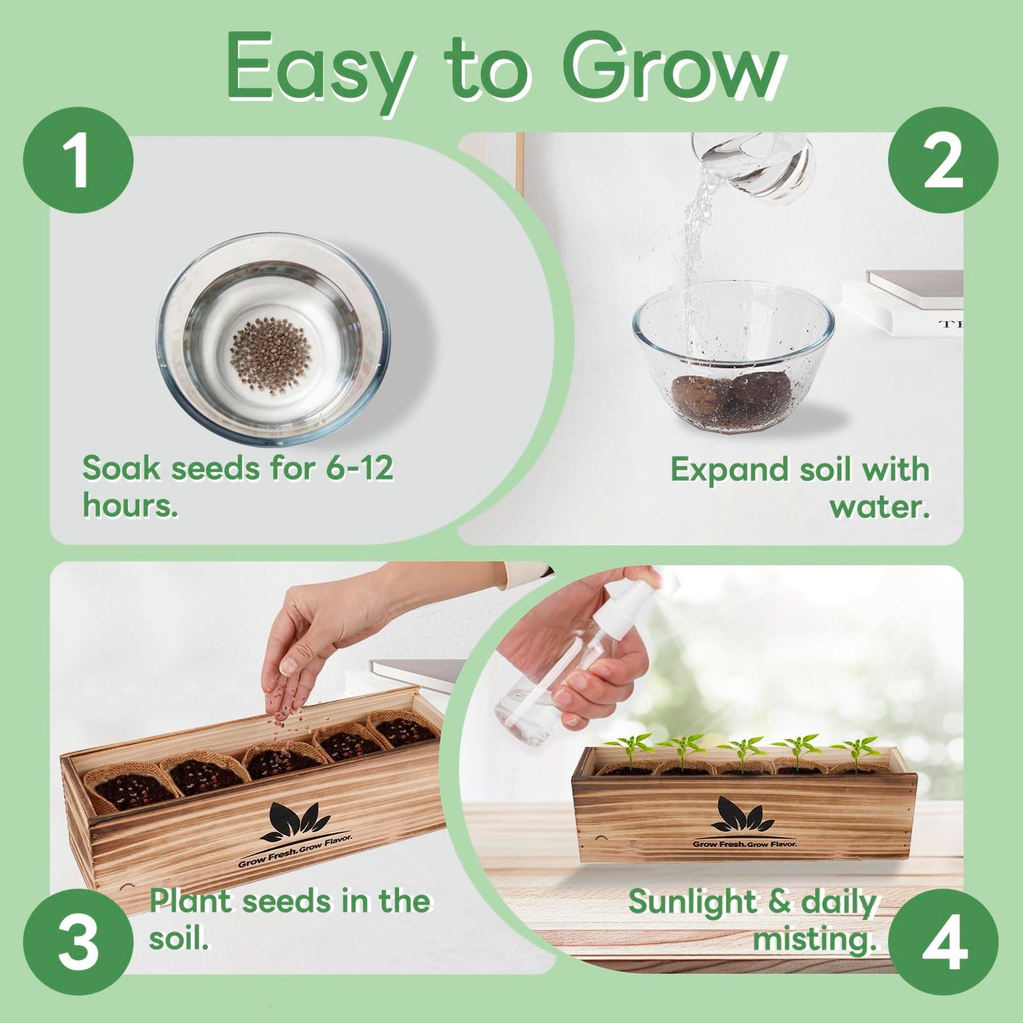 Herblink Indoor Herb Garden Starter Kit, 5 Herb Garden Planter Indoor Kit with Wooden Box Including Genovese Basil, Thyme, Parsley, Mint, Complete Windowsill Growing Gifts Set, Gifts for Mom, Women