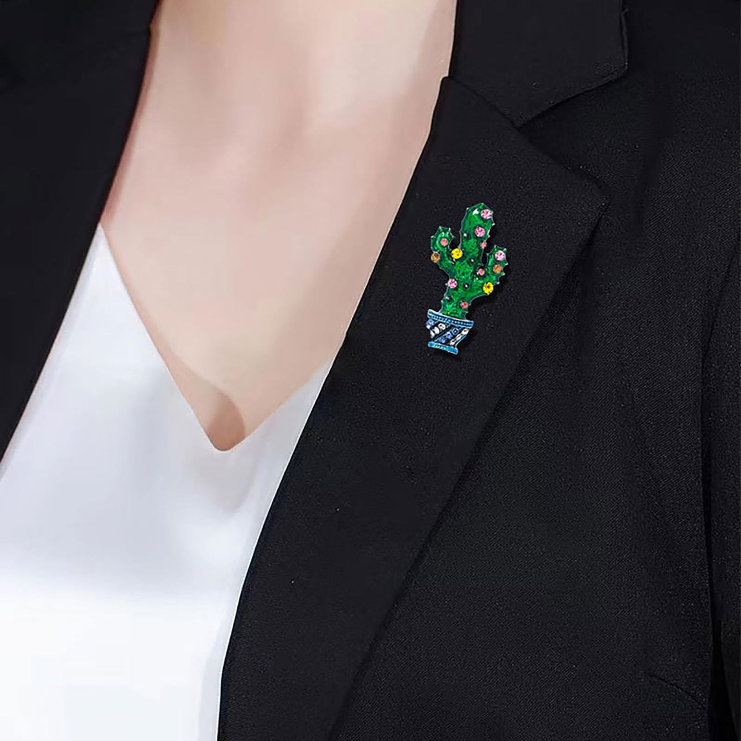 Cactus Brooch Pin for Women Rhinestone Crystal Lapel Pin Sweater Scarves Hats Backpacks Corsage Accessories Dainty Green Jewelry Christmas Birthday Gifts