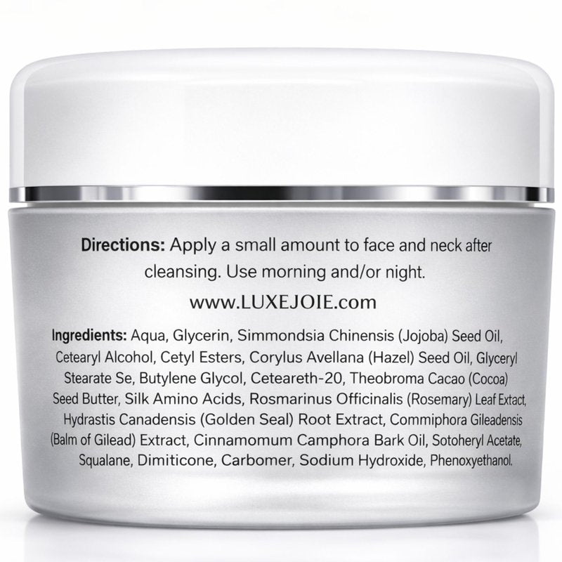LuxeJoie Herbal Silk Moisturizer Face Cream, 1.7 oz, Lightweight Hydrating Facial Moisturizer Cream for Sensitive Skin, Non-Greasy, Silky Finish, Jojoba & Cocoa Butter, Day & Night