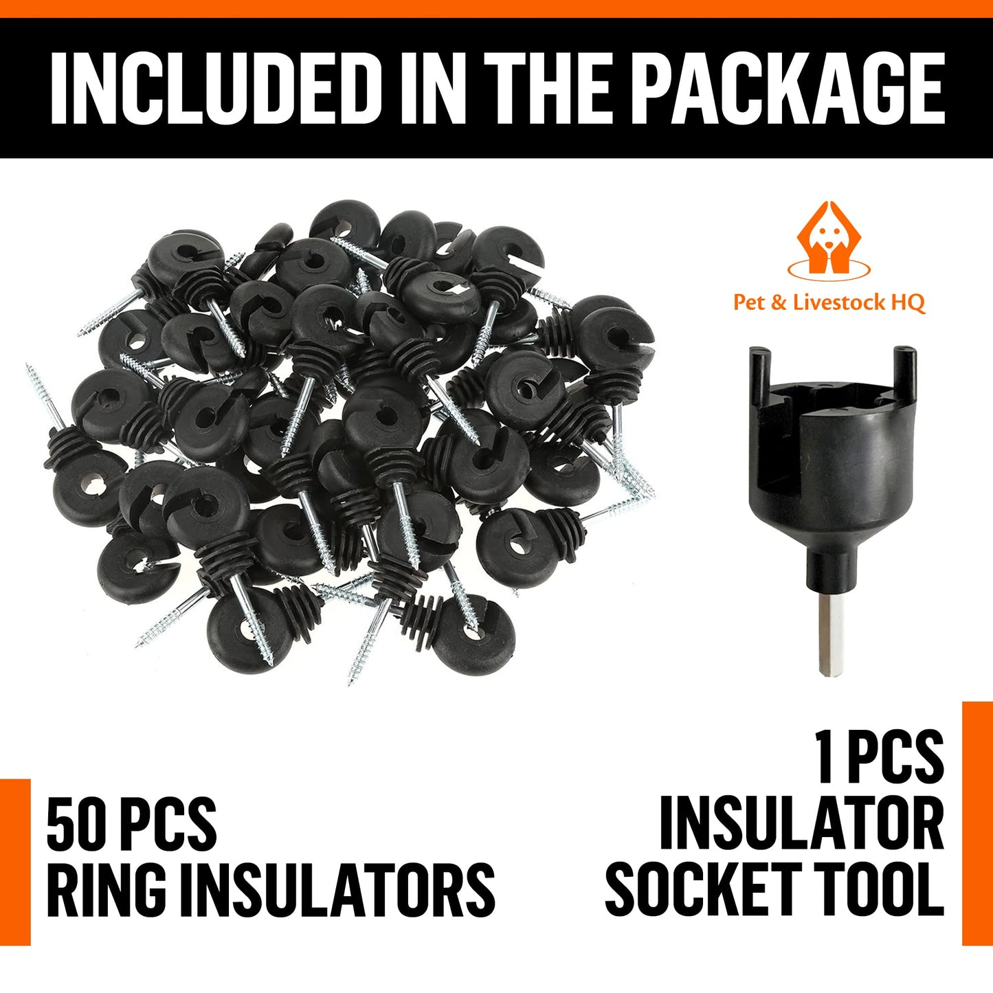 Pet & Livestock HQ - 660ft Electric Polybraid Fence with 5 Mile Charger and 50 Insulators - 3 Product Bundle