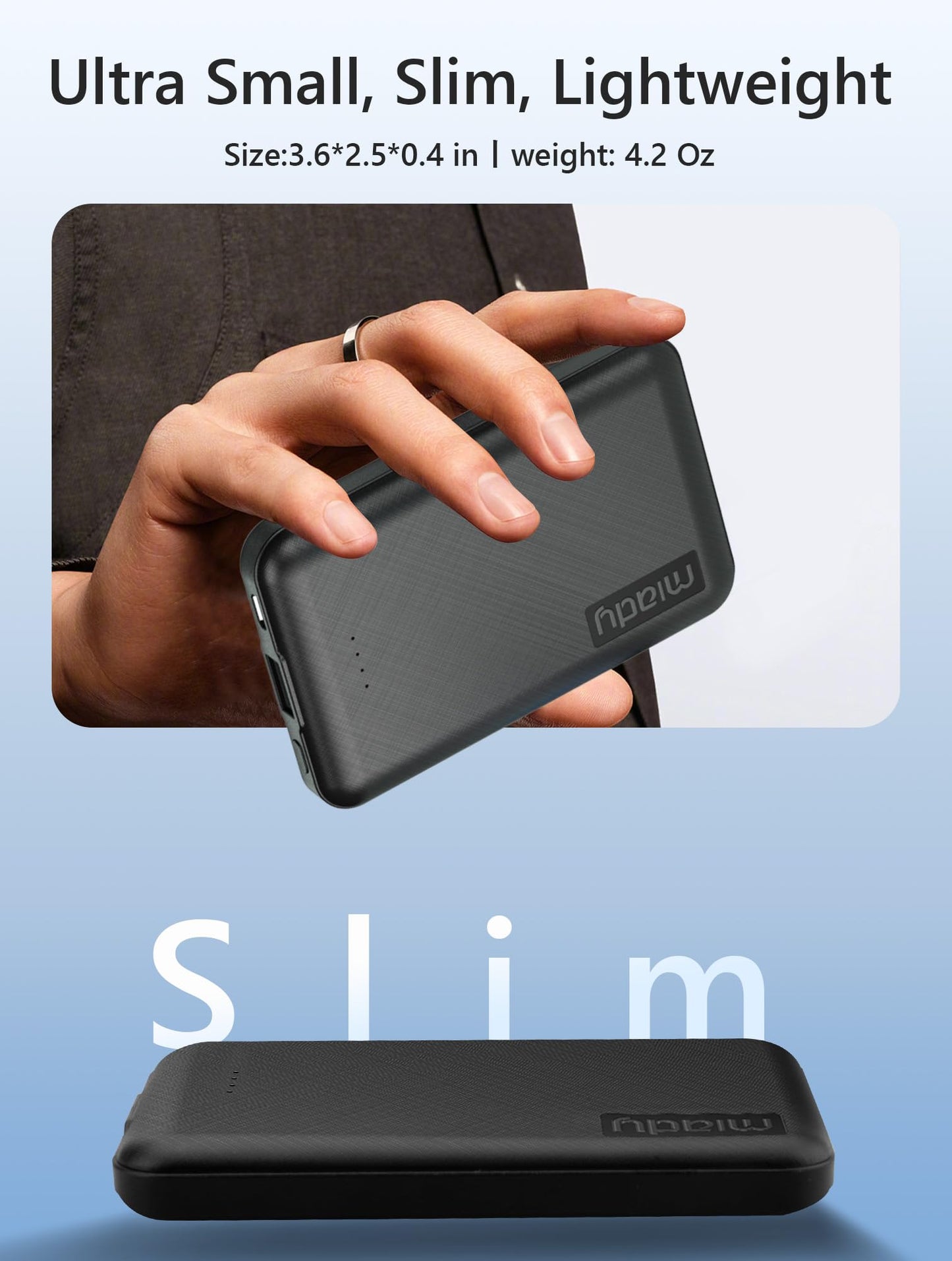 Miady 2-Pack 5000mAh Mini Portable Charger, 5V 2.4A USB-C Output Fast Charging Power Bank for Travel Small Battery Pack Compatible with iPhone 17/16/15 Galaxy S24/S22 iPad Android etc (2 Black)