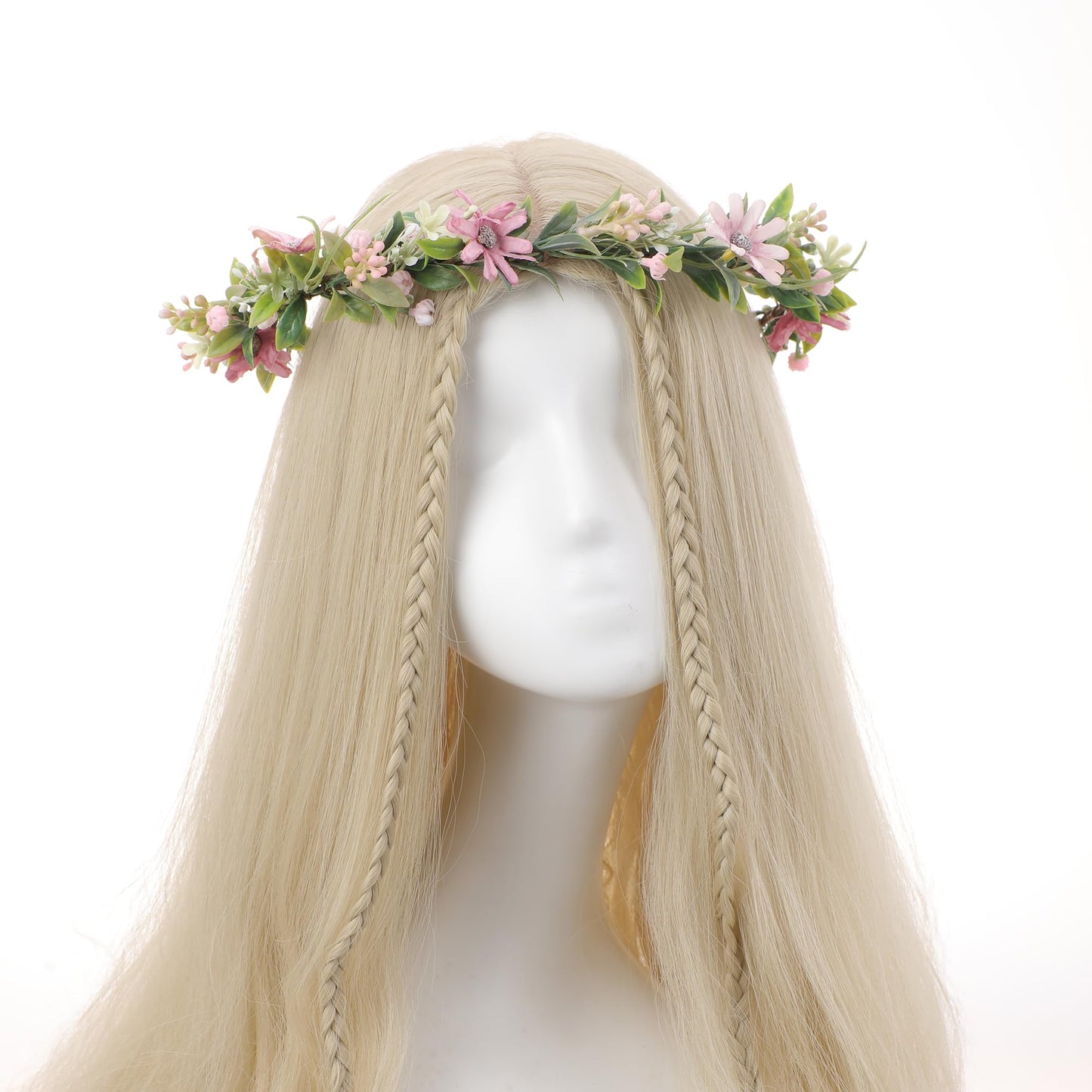 KorViSHOW Pink Flower Crown Headband, Artificial Daisy Flower Headpiece, Adjustable Fairy Floral Headband for Women Girls Renaissance Birthday Bride Wedding Festivals Party Photo Props