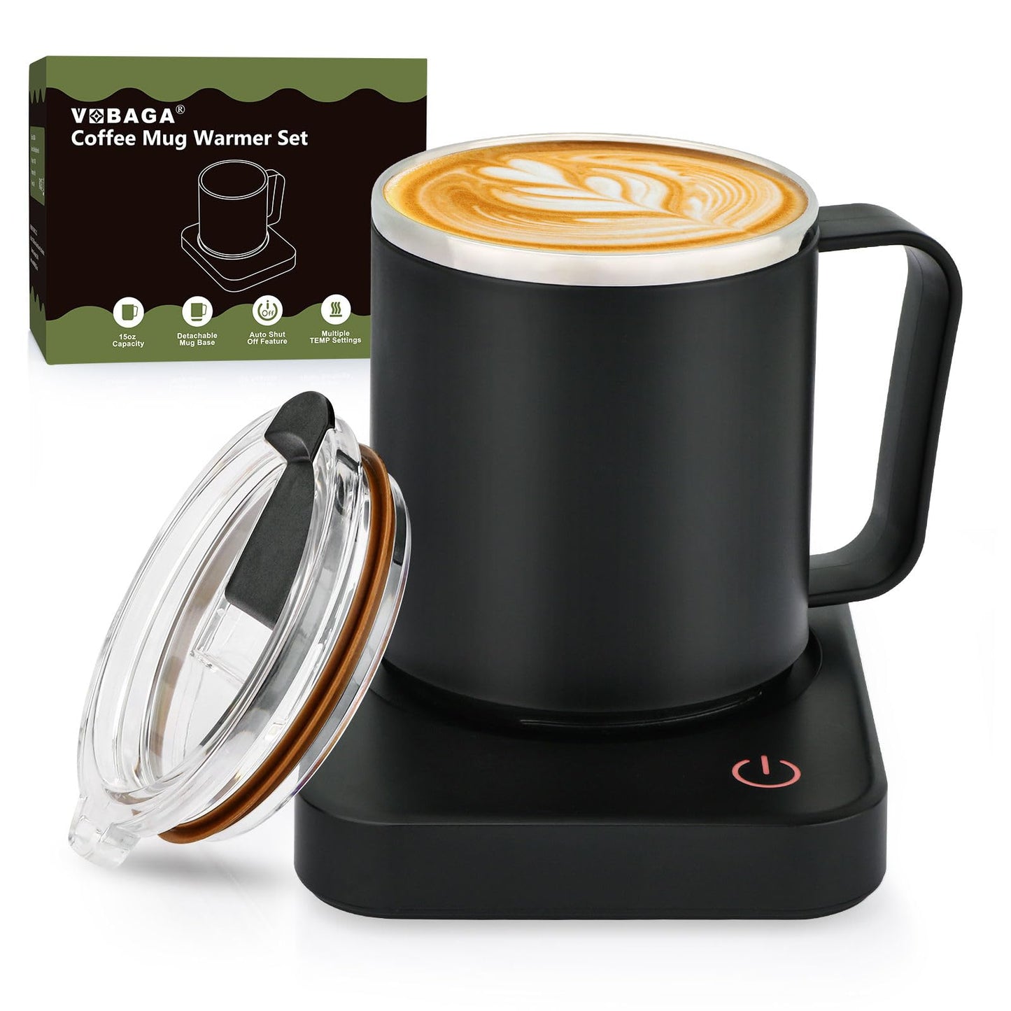 VOBAGA Coffee Mug Warmer Set with Auto Shut Off, 15 oz Coffee Mug Gift Set & 3 Temperature Settings Home Office Desk Accessories