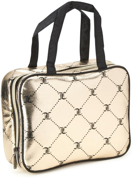Juicy Couture Gold Black Makeup Bag Cosmetics Organizer Travel Essentials Weekender Shiny Logo