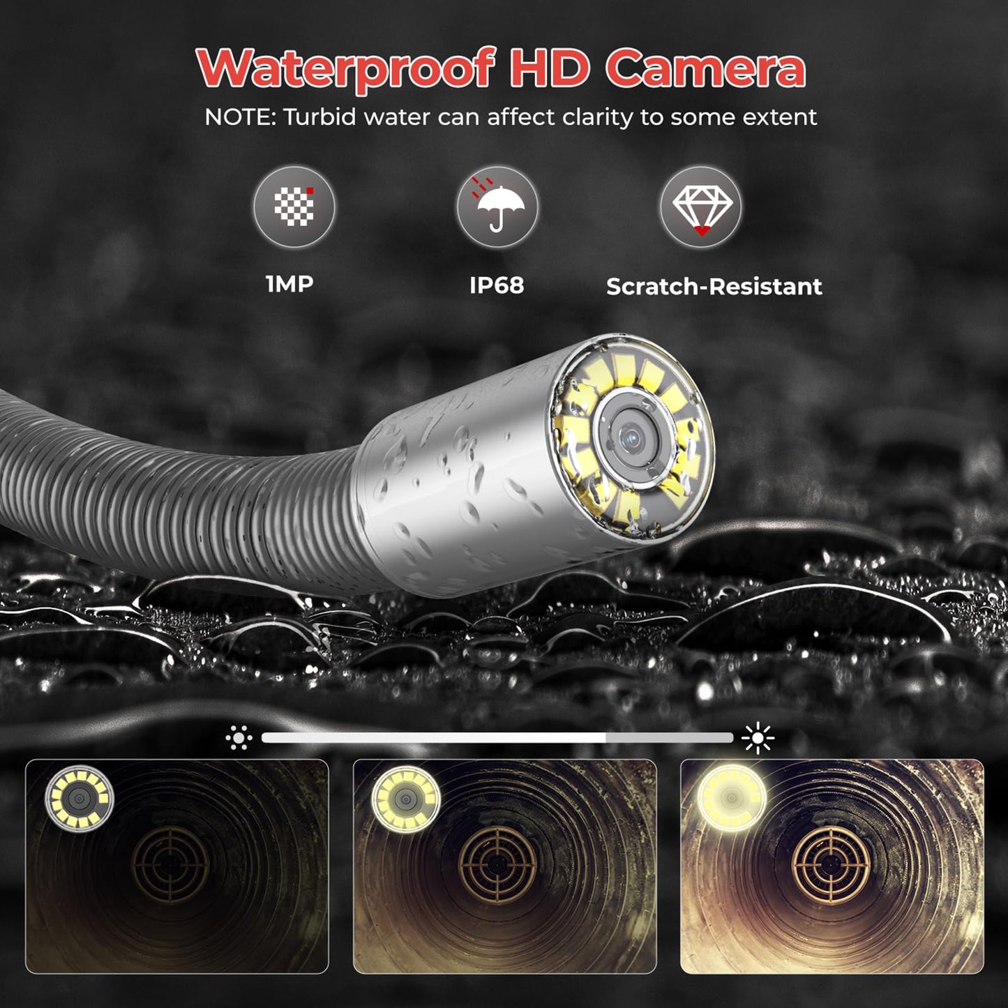 Oiiwak Sewer Camera with Locator, OK-S1 7mm Diameter Cable 10.1" Touch-Screen Sewer Inspection Camera with DVR for Drain Plumbing Pipe - 512 Hz Sending Set, Self-Leveling, Distance Counter, 165FT