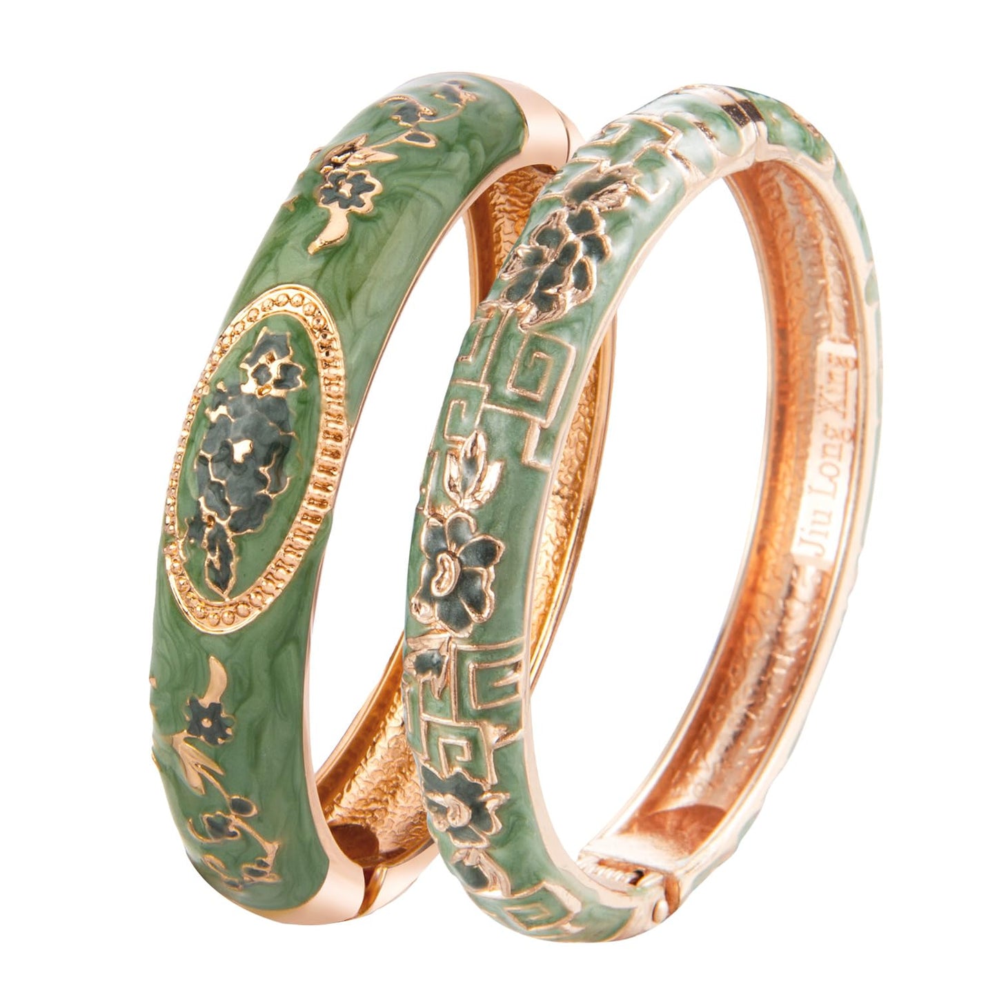 UJOY Fashion Cloisonne Bracelets Colorful Enameled Flower Spring Hinged Plated Bangles Womens Jewelry Gifts 55C58-55A114 Green