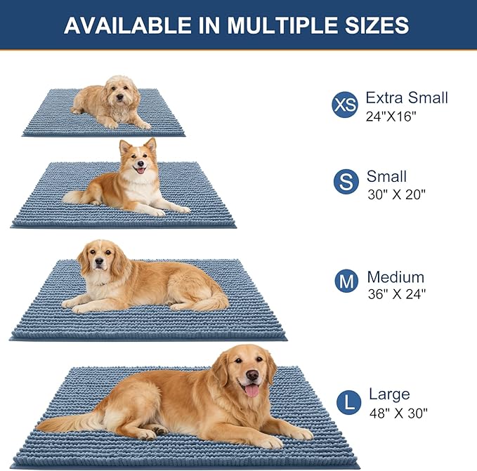 OLANLY Dog Door Mat for Muddy Paws 59x35, Ultra Absorbent Chenille Mud Doormat, Non-Slip Washable and Dirt Trapping Doormat for Indoor Entryway, Quick-Dry Indoor Pet Bed Mats for Dogs, Airy Blue