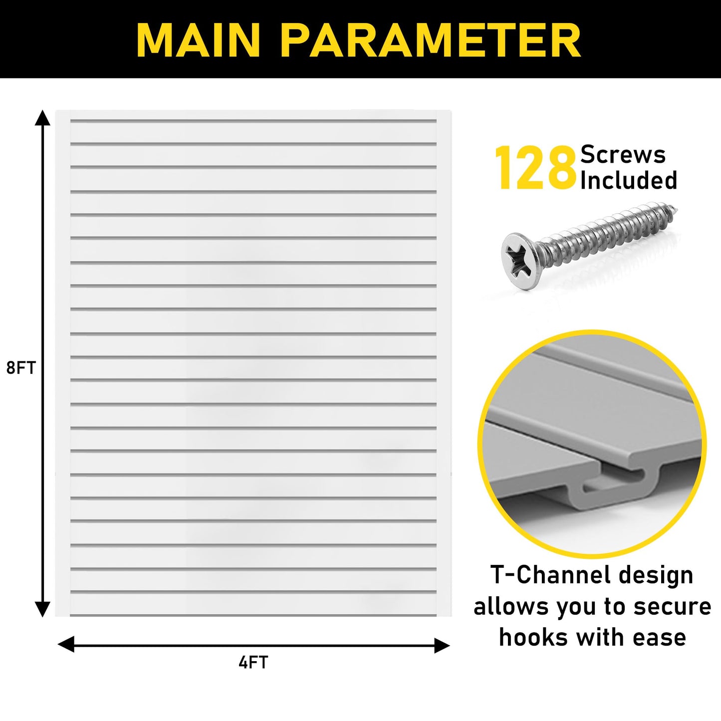 Heavy Duty 8x4 PVC Garage Slatwall Storage System (with Endcaps & Screws) - Modular Slat Wall Paneling for Garage Wall Organizer - Interlocking Slatwall Panels for Home & Commercial Use (Grey)