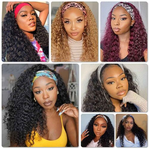 Rebasar Deep Wave Wigs Human Hair Wear and Go Glueless Headband Wigs 20 Inch Human Hair Wigs for Black Women Human Hair Deep Curly Black Wig