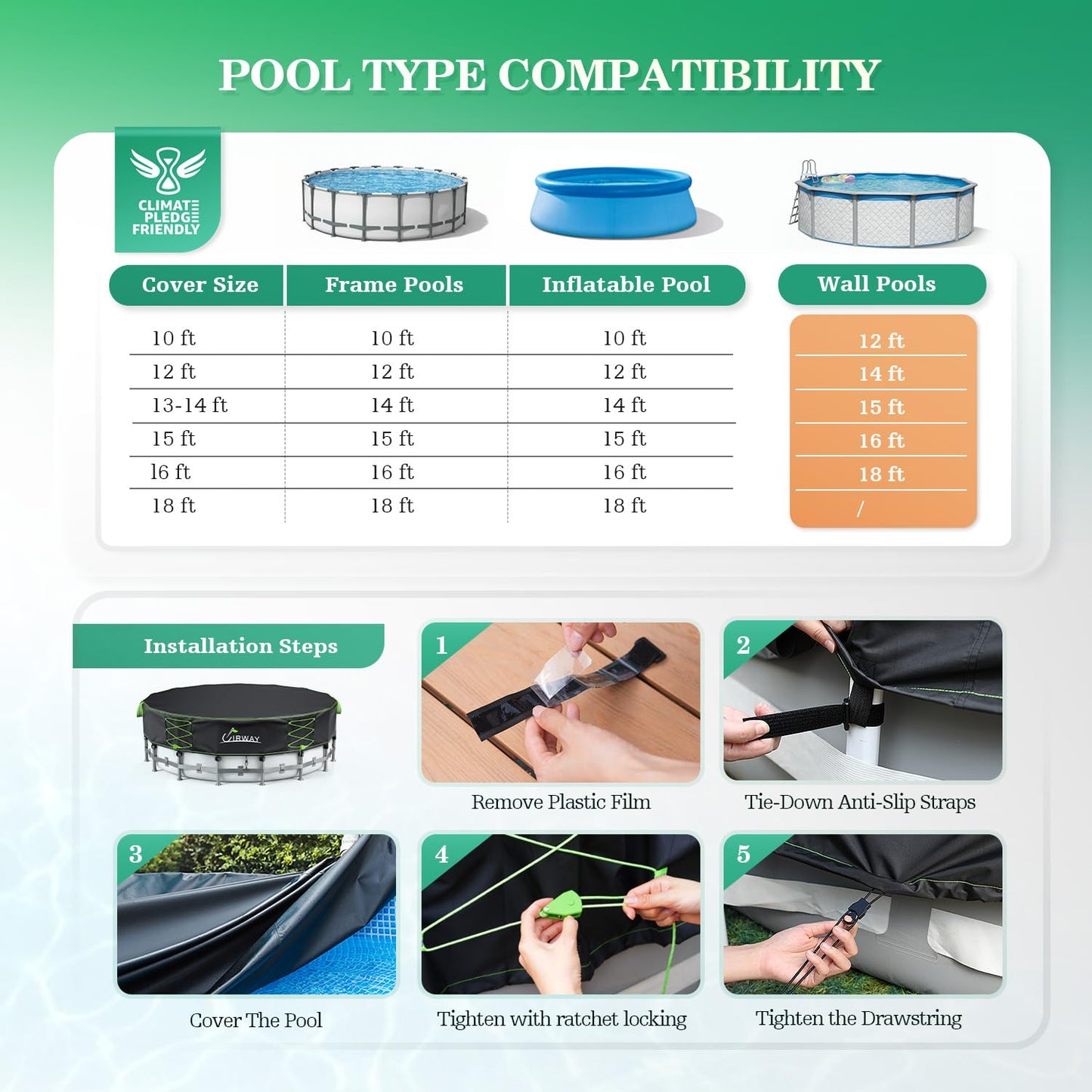 Uirway 600D Upgraded 16ft Pool Covers for Above Ground Pools, Solar Pool Cover with Windproof Reflective Lace-Up Drawstring, Weather-Resistant Pool Covers UV Protection, with Anti-Slip Straps