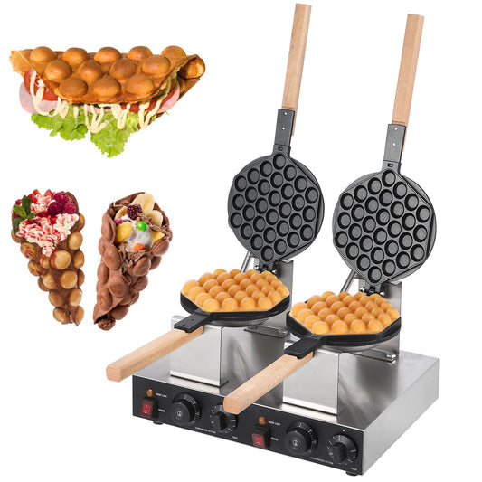 2800W Double Waffle Maker, Commercial Bubble Waffle Maker Machine, Non-Stick Egg Waffle Maker, Adjustable Temp & Timer, Fast Heating, Perfect for Snack Bars & Homes