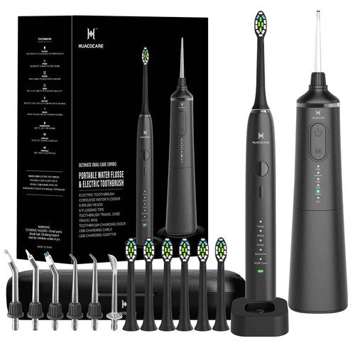 Upgraded Pro Dental Care Kit: 5-Mode Water Flosser & 50,000 VPM Sonic Electric Toothbrush | Premium Oral Clean Set with Enhanced Cleaning Modes, Larger Tank & Refined Design for Advanced Gum Health