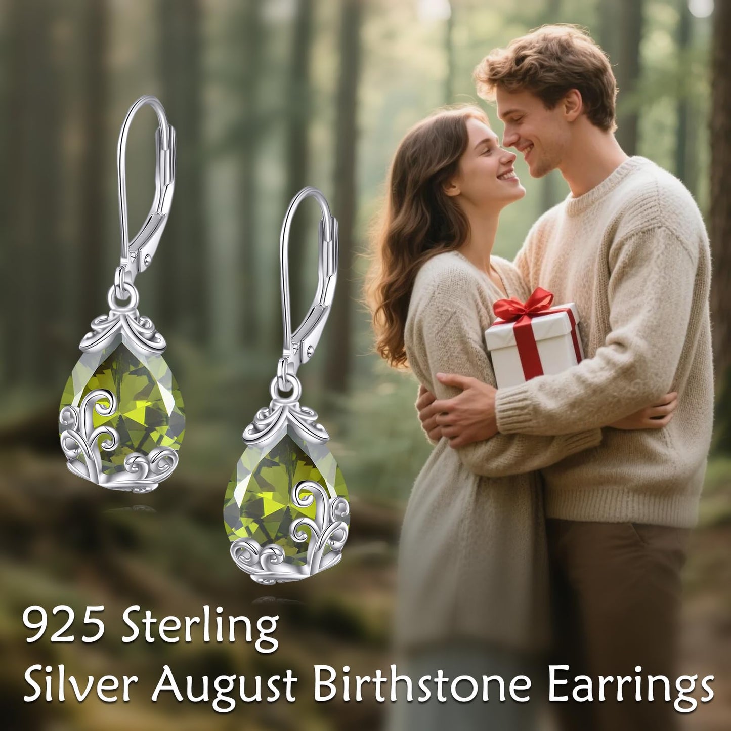POPLYKE BirthStone Filigree Teardrop Drop Dangle Earrings Sterling Silver Peridot Leverback Earrings August Birthstone Jewelry Gifts for Women