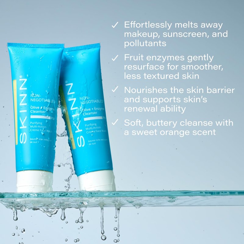 SKINN Daily Evening Face Wash, Multi-Action Cream, Olive & Enzyme Cleanser, 4oz - Facial Cream for Removing Makeup, Impurities & Dead Skin Cells