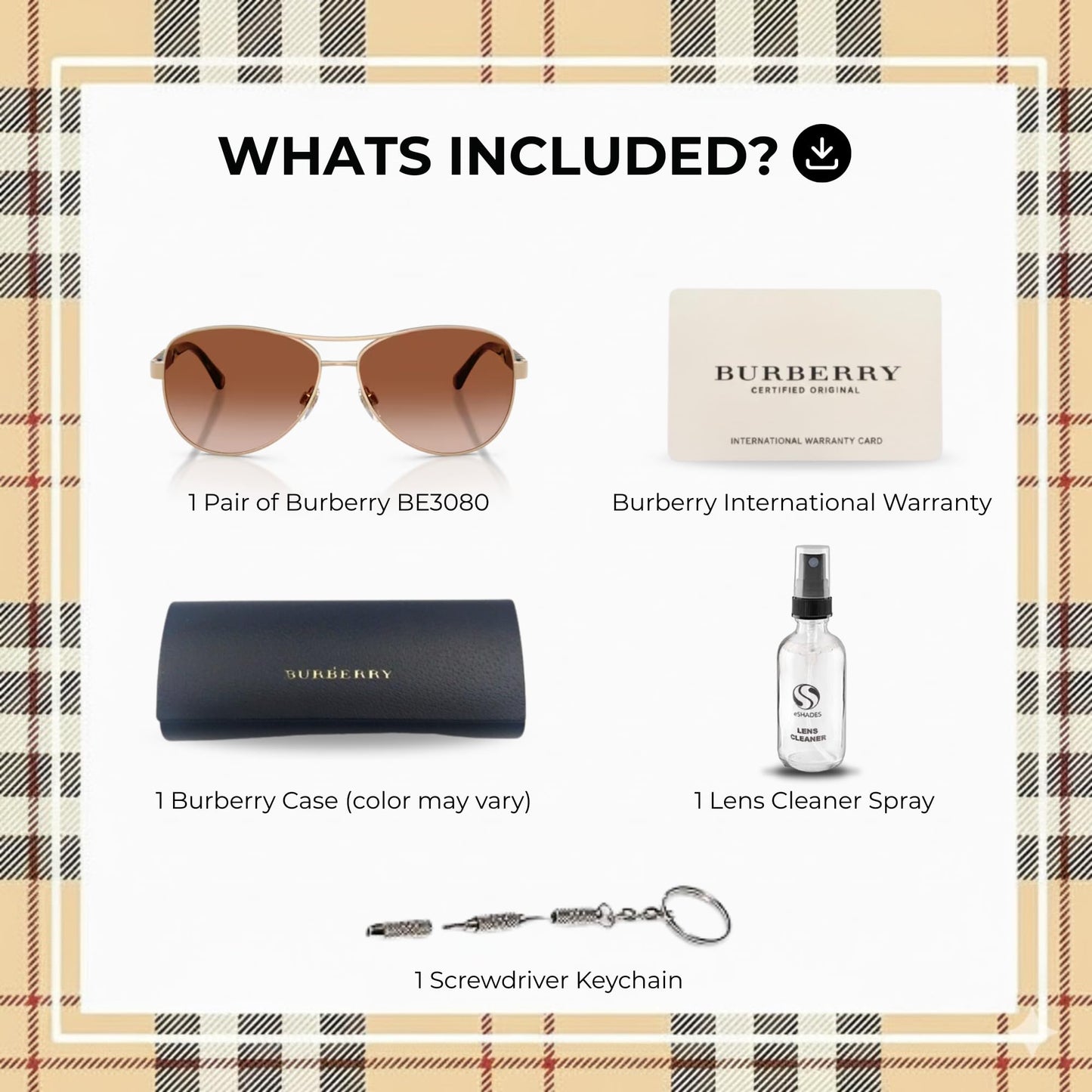 BURBERRY BE3080 Pilot Shape Steel Sunglasses with Luxury Eyewear Kit
