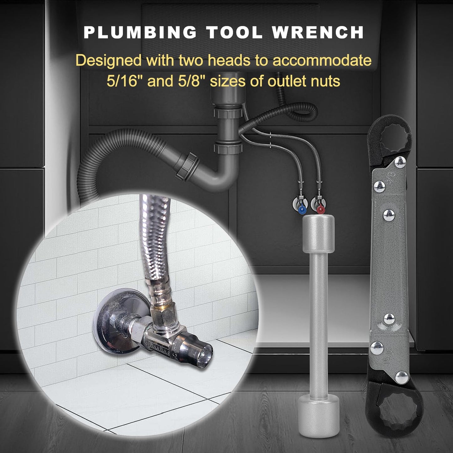 Holdly Plumbing Tools Angle Stop Wrench Kit – Adjustable Wrench Professional Plumber Tools for Installing New Compression Angle Stops and Removing Compression Rings-Silver Tool Kit