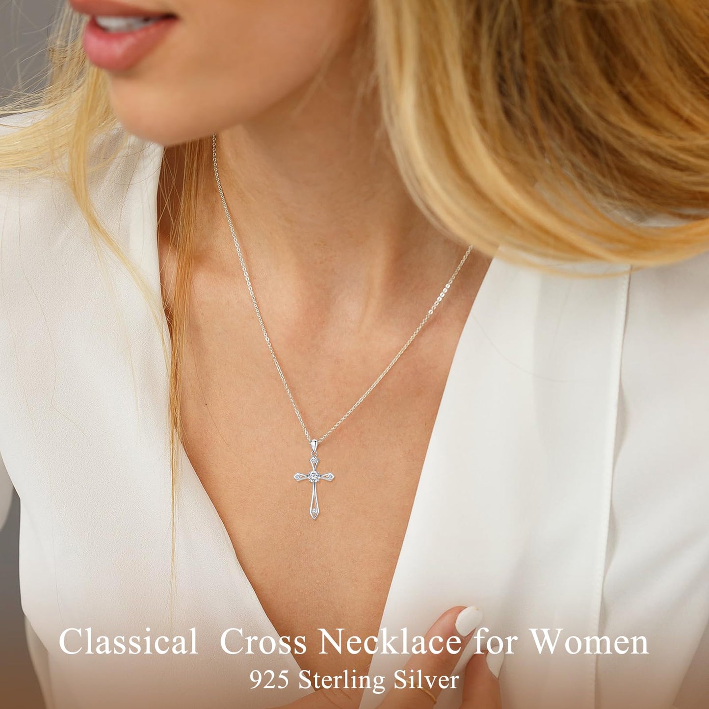 Dainty Cross Birthstone Necklace for Women,Sterling Silver Simulated Diamond April Birthstone Pendant,First Communion Faith Jewelry Religious Gifts on Birthday Mother's Day for Her/Wife/Mom/Sister