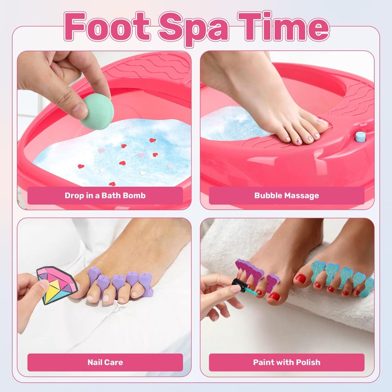Kids Foot Spa Kit - Kids Spa Day Kit for Girls 4-12 Years. - Pedicure Foot Spa, Girls Spa Set Nails Art Salon Girl Stuff - Parties & Christmas Birthday Gifts for 7 8 9 10-12 Year Old Girl Gifts
