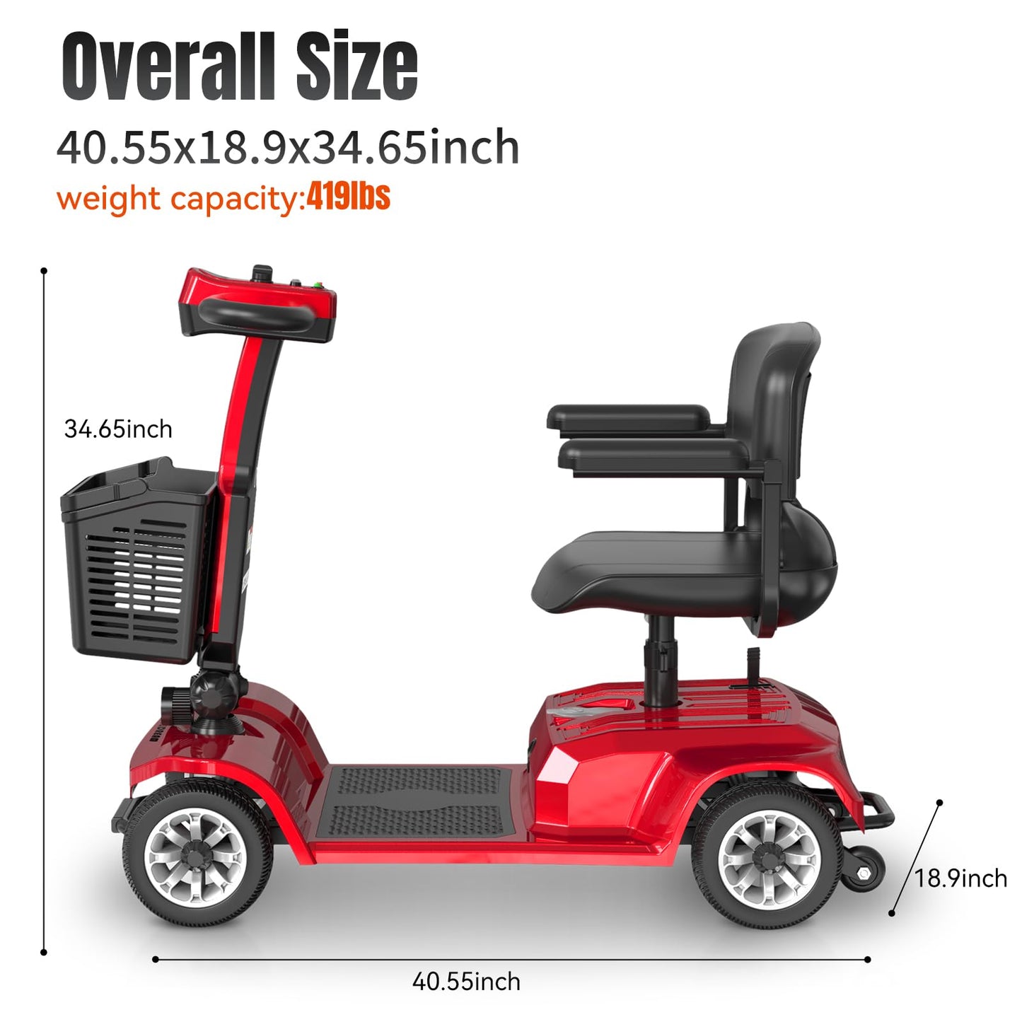 4 Wheel Mobility Scooter for Seniors & Adults，22 Miles Range，Foldable Powered Electric Wheelchair Device w/2 Lithium Batteries All Terrain Motorized Scooter Airline Approved (Red)