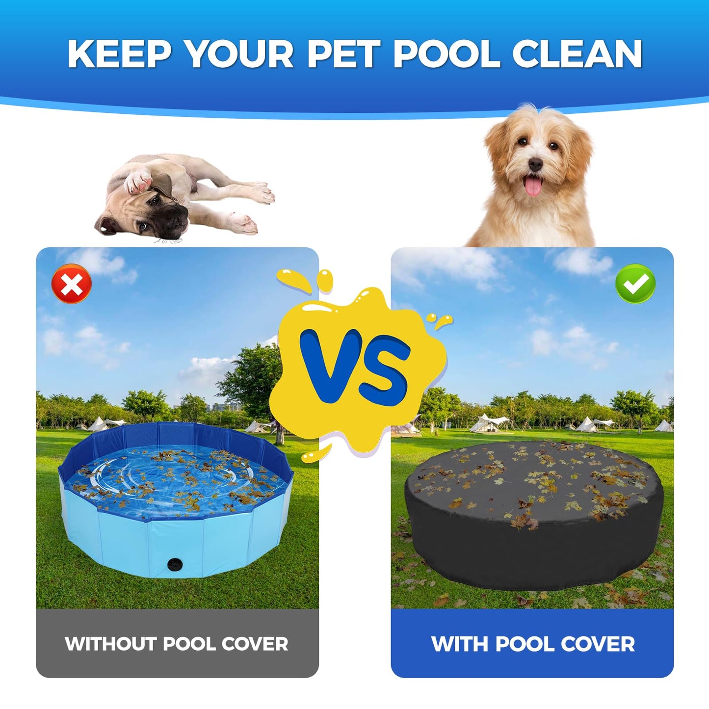 Tufmunb 79-80 inch Dog Pool Cover, Portable Round Collapsible Bathing Tub Kiddie Pool Cover with Oxford Cloth Material and Drawstring Design, Waterproof and Dustproof (Black) - Only Cover