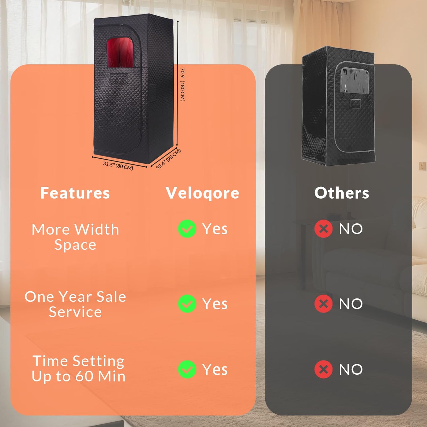 Veloqore Dry Infrared Sauna, Red Light Therapy Saunabox for Relaxation, Detox and Muscle Relief, 9 Levels Up to 140°F Personal Indoor Saunas Tent, Portable Sauna for Home, Bedroom, Living Room
