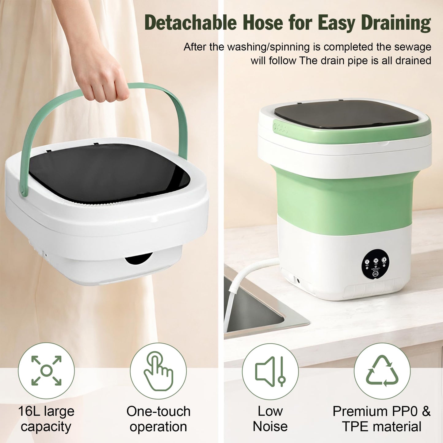16L Mini Washing Machine with Spin Basket 3 Wash Modes Timer - Deep Cleaning Collapsible Compact Washer Portable Washing Machine - Portable Clothes Washer for Apartment Travel Camping Dorm Hotel Home