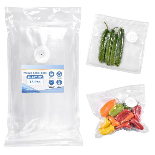 VENMATE Reusable Vacuum Sealer Bags, 15 Pack BPA-Free 8×8 Inch, Heavy-Duty Commercial Grade, Leak-Proof, Freezer Microwave Sous Vide Safe