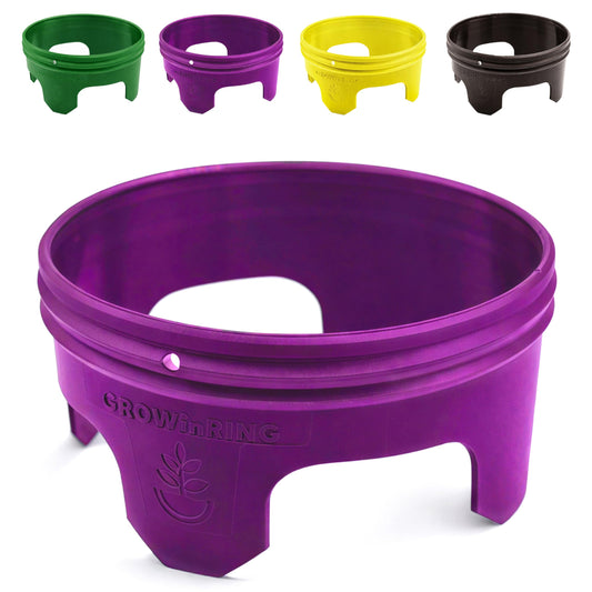 7 inch Solid Planting Grow Rings | 6 Pack Purple | One-Piece Design for Deep Root Watering Veggies, Herbs & Flowers | Mulch & Soil Barrier | Deter Slugs and Cutworms | Heavy Duty | Made in USA