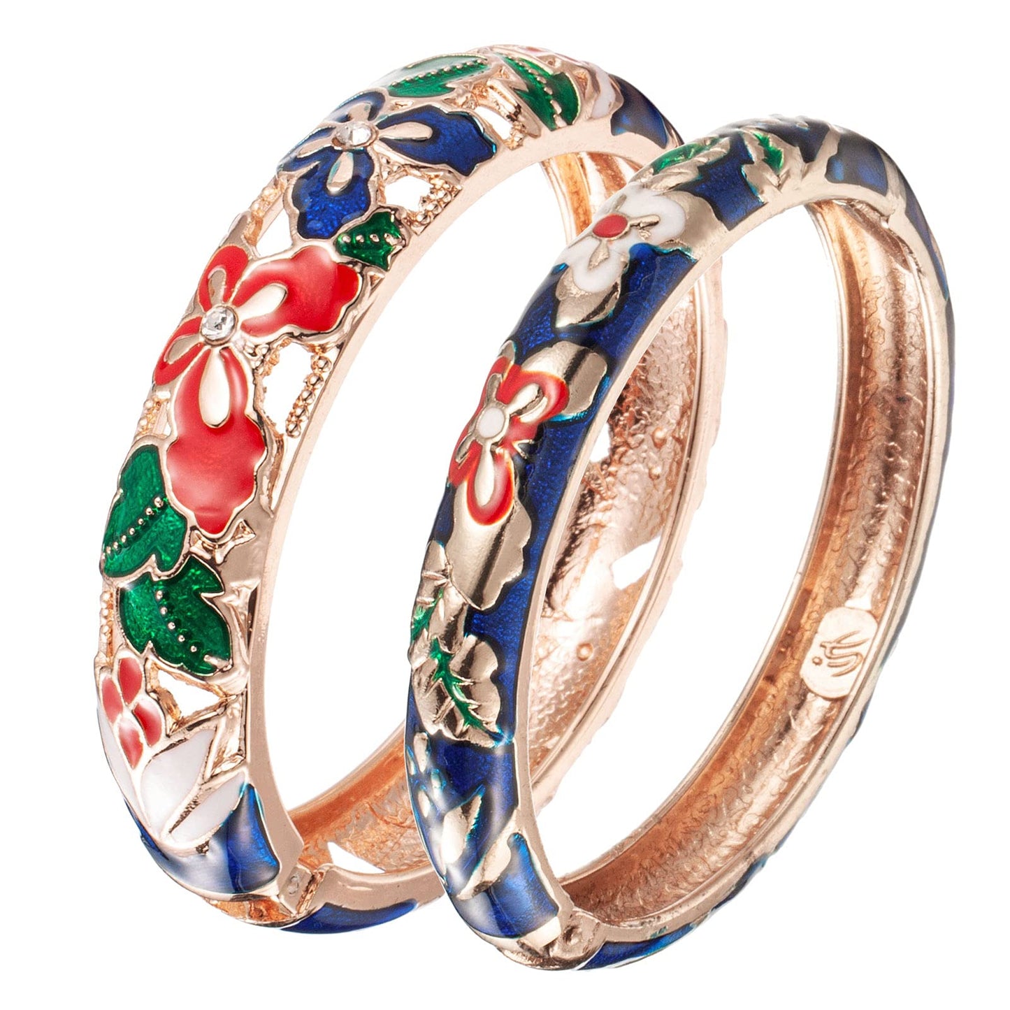 UJOY Bracelet Cloisonne Jewelry Fashion Opening Hinged Bangles Crafted Blue Colored Enamel Flower Gifts for Women 88A09 Blue