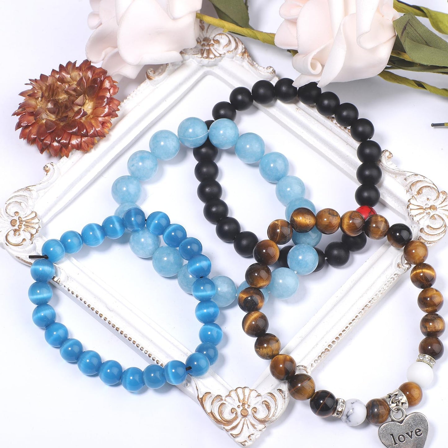NITOPUPU 100Pcs 10mm Natural Smooth Black Agate Beads Round Loose Gemstone Stone Beads for Jewerly Making with Crystal Stretch Cord