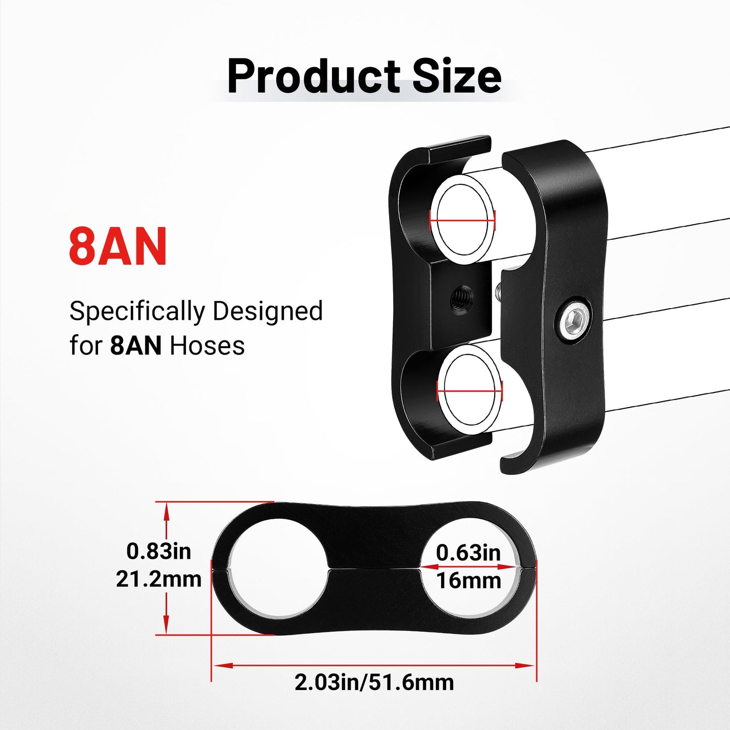 EVIL ENERGY 8AN Hose Separator Clamp, AN8 Fuel Line Mounting Clamp Aluminum Black 4PCS