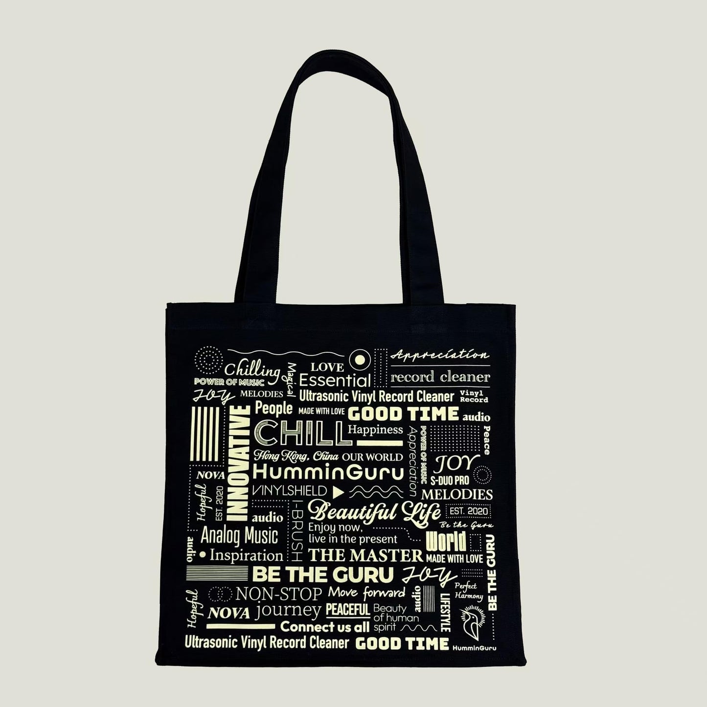 HumminGuru Heavy-Duty Vinyl Record Tote Bag | 16oz Premium Cotton Canvas LP Carrier | Holds 30+ Albums, 17” Laptop & Accessories | Ergonomic Shoulder Strap for Digging & Travel