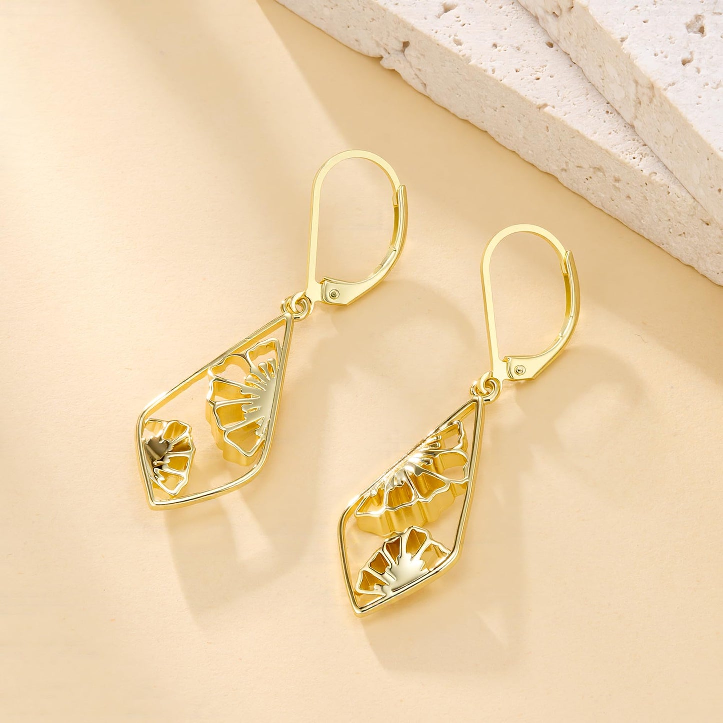 Gold Dangle Earrings for Women Hypoallergenic Filigree Flower Double-Sided Carved Dangle Earrings Lightweight Geometric Drop Earings 14K Gold Plated Leverback Earring for Women Jewelry Gifts
