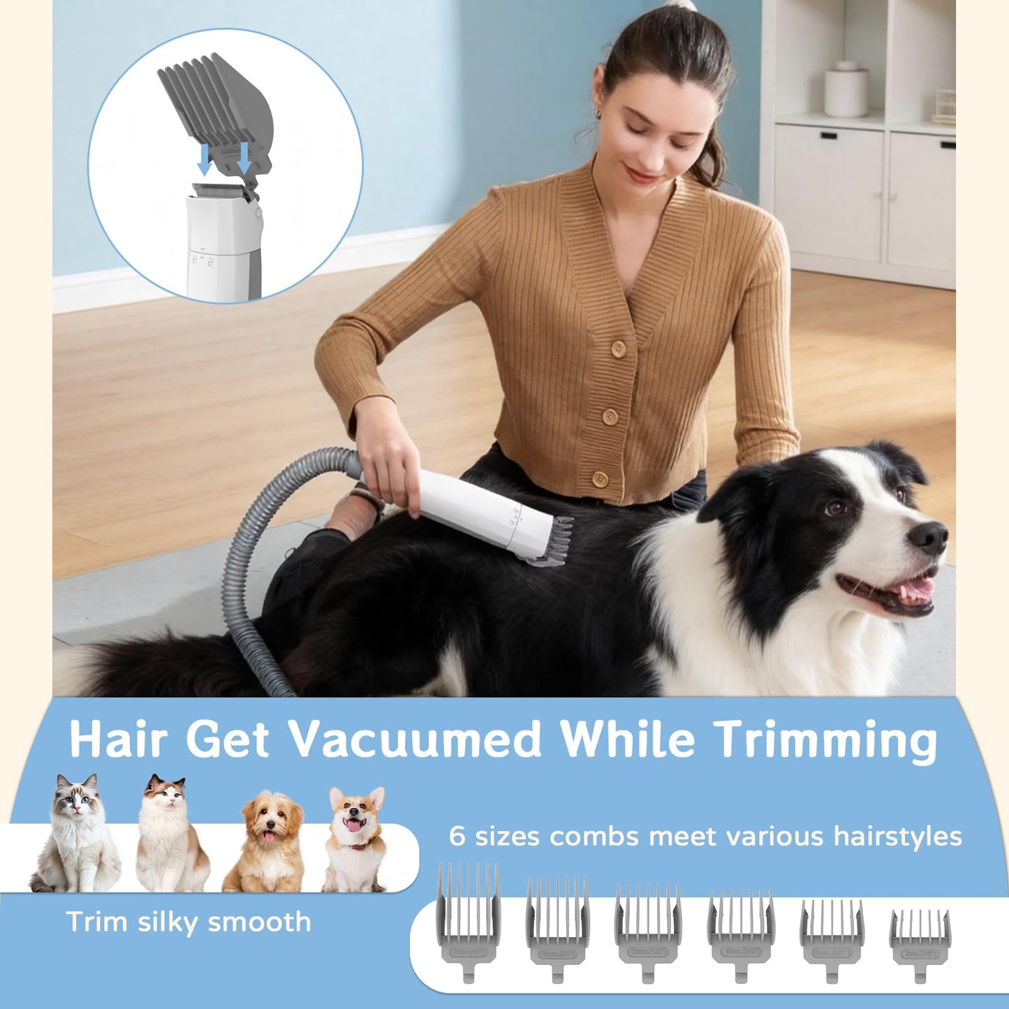 8VR Dog Grooming Kit, Pet Grooming Vacuum with Pet Clipper Nail Grinder, Dog Hair Vacuum with 6 Pet Grooming Tools for Dogs Cats Shedding Grooming
