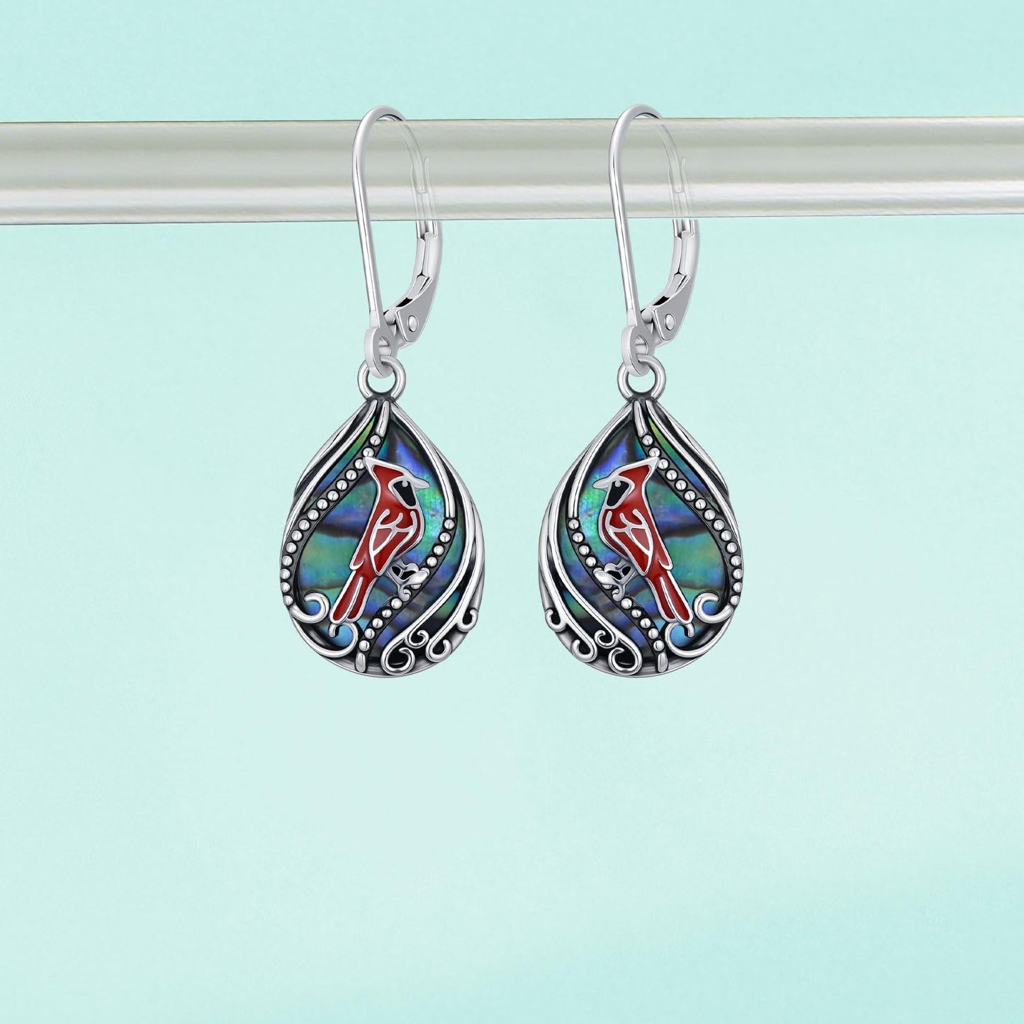 YYmqmq Cardinal Gifts for Women 925 Sterling Sliver Abalone Cardinal Dangle Earrings Leverback Red Bird Jewelry Gifts for Women Girlfriend
